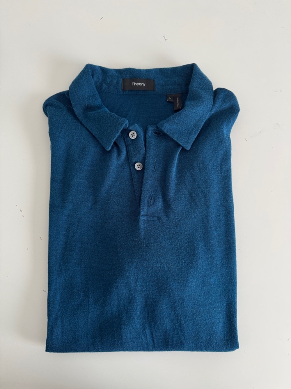 Theory Men's Deep Teal Polo. 3 button. Short sleeve. Size large.